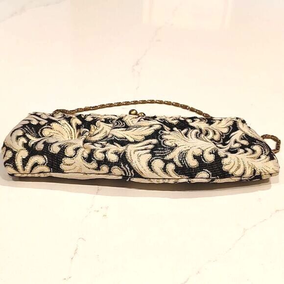 Black and White Tapestry Kiss Lock Evening Bag/Clutch - Picture 3 of 9